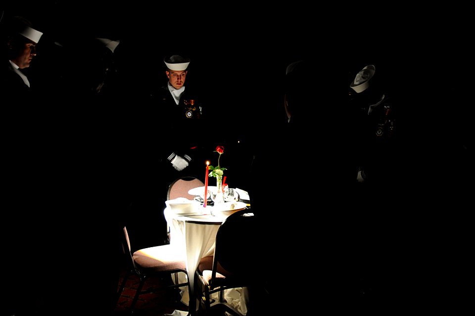 US Navy 111201-N-MZ294-188 Sailors assigned to Navy Recruiting District, Saint Louis, Mo., perform the POW-MIA Ceremony at the annual awards banque
