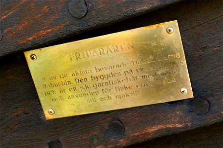 Plaquette on fishing boat Frifararen at Vikarvet Museum photo