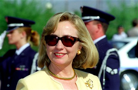 Hillary Rodham Clinton receiving a departing salute from the Honor Guard