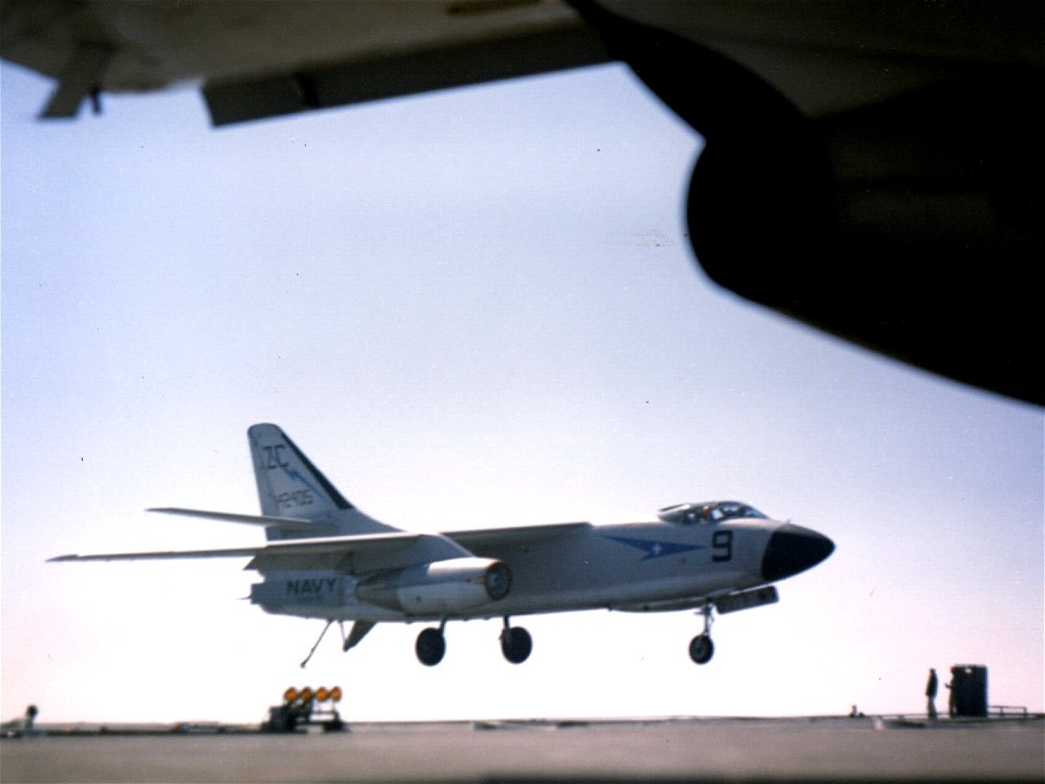 A3D-2 Skywarroir of VAH-6 landing in carrier c1958
