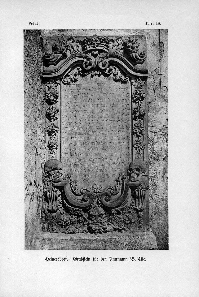 Heinersdorf Grabstein für Amtmann B. Tile Lebus Tafel 18