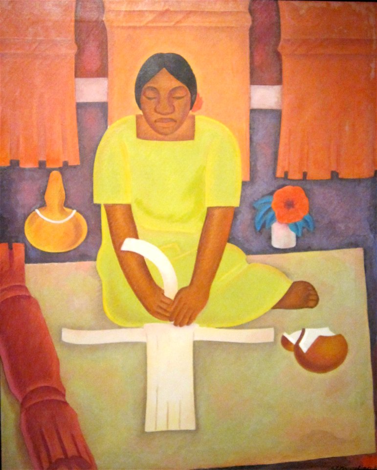 Woman weaving by Manookian