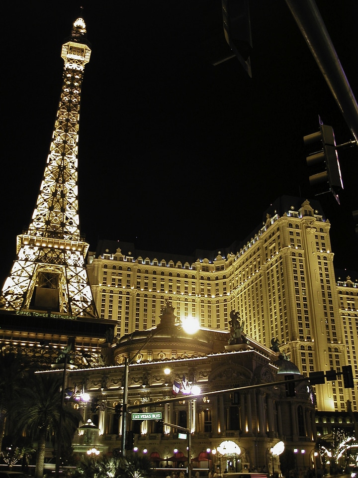 Hotel Paris Lighted Up at Night in Las Vegas, Nevada