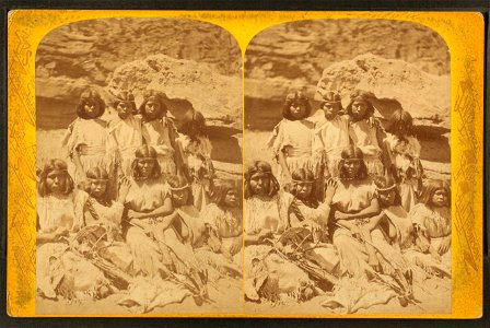 Kai-vav-its, a tribe of Pai Utes living on the Kai-bab Plateau near the Grand Cañon of the Colorado in Northern Arizona - group of women in full dress, by Hillers, John K., 1843-1925