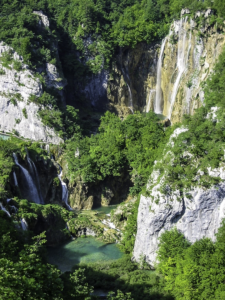 Large Waterfall at Plitvice Lakes National Park, Croatia
