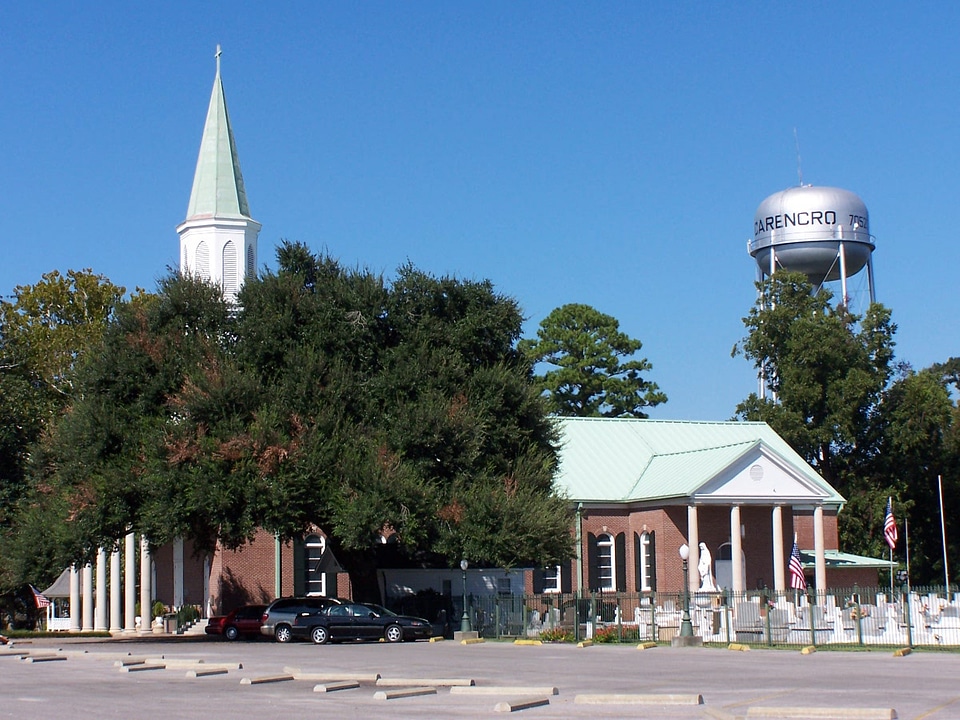 St. Peters Catholic church with Water Tower in Carencro, Louisiana