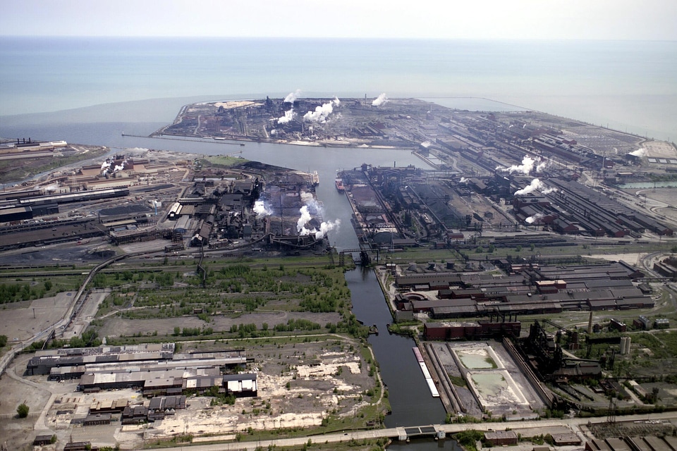 Aerial view of Indiana Harbor and Ship Canal in East Chicago