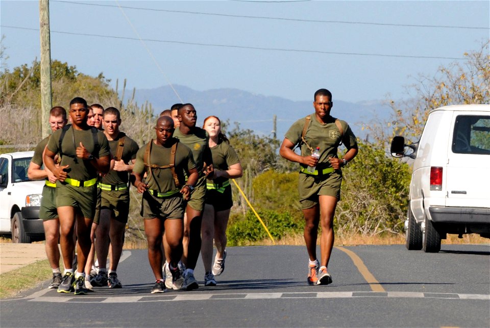 Marines from Marine Corps Security Forces Guantanamo Bay participate in a teambuilding run DVIDS378190
