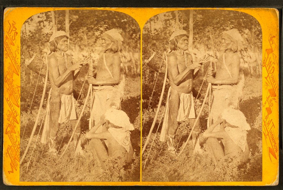 Mo-a-pa-rit-ats, a tribe of Indians inhabiting the valley of the Mo-a-pa River, a tributary of the Rio Virgen, a tributary in Southern Nevada - five and three are eight, by Hillers, John K., 1843-1925