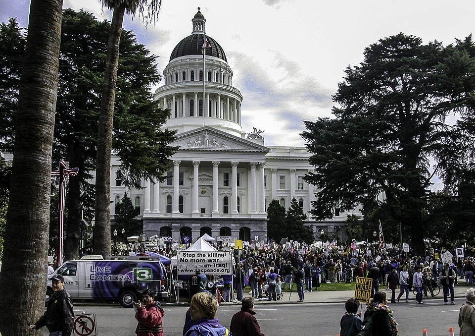 Protesters at California State Building in Sacramento, California