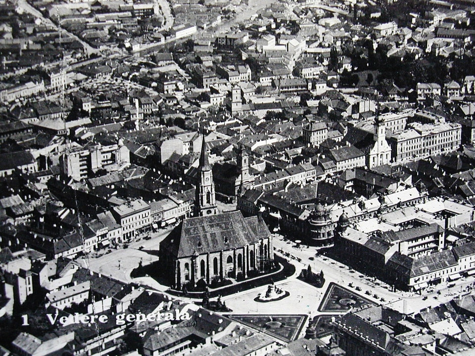 Black and White photo of central Cluj-napoca in 1930, Romania