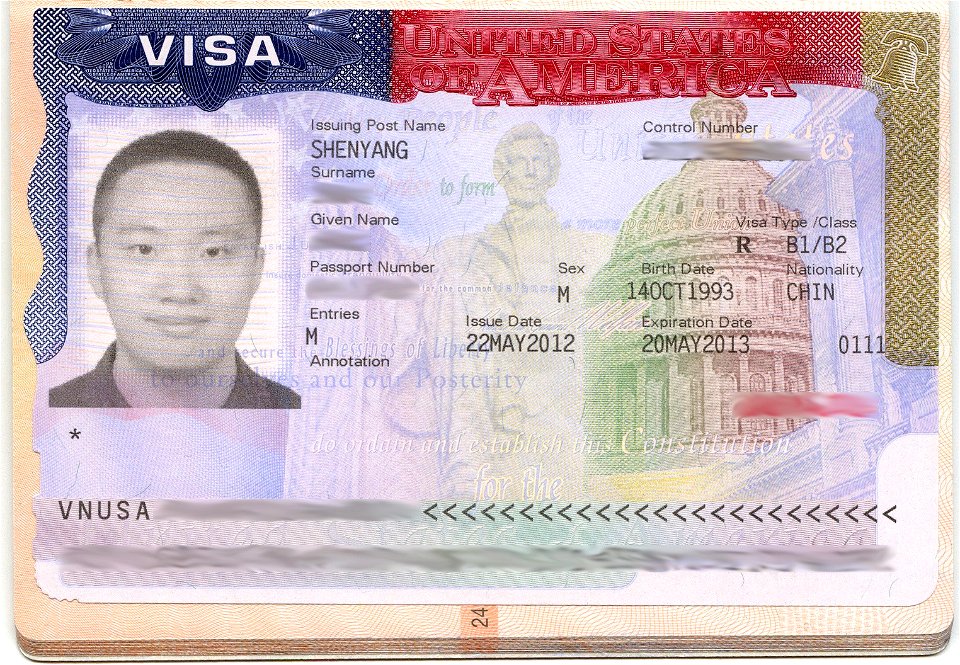 USA visa issued by Shenyang (2012)