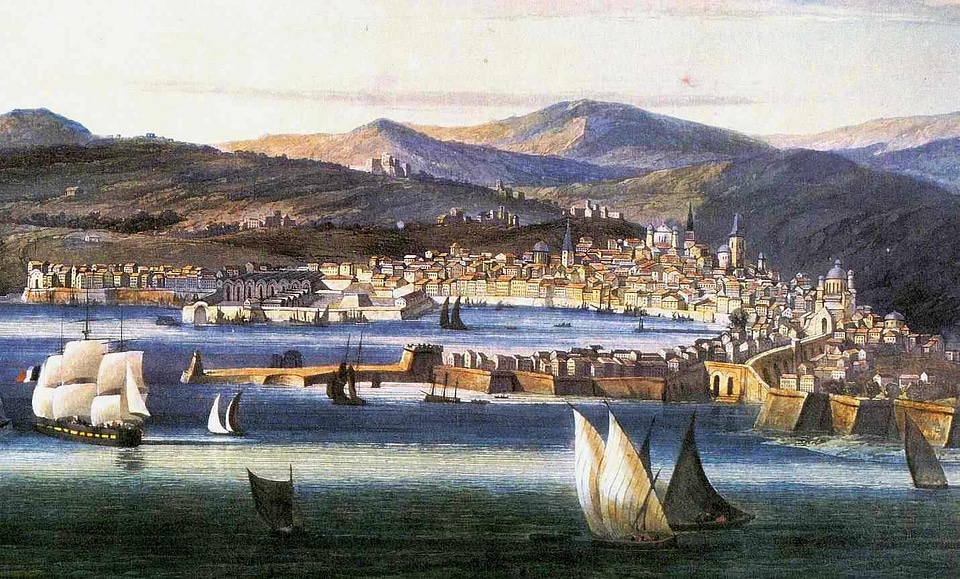 Painting of Genoa in 1810 in Italy