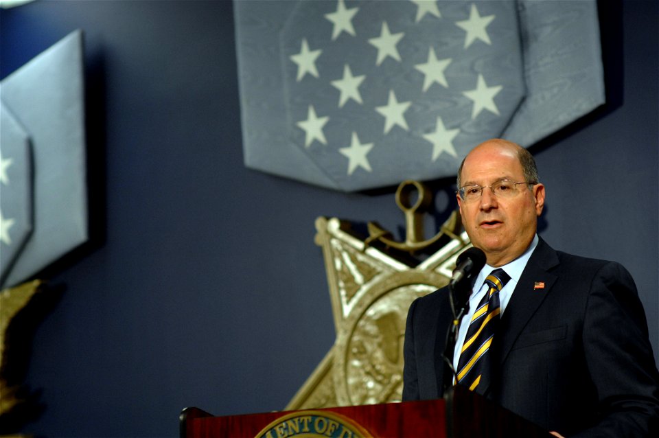 US Navy 071023-N-2653P-214 Secretary of the Navy (SECNAV), the Honorable Dr. Donald C. Winter delivers his remarks during a ceremony recognizing the actions of Navy SEAL Lt. Michael Murphy held at the Hall of Heroes inside the