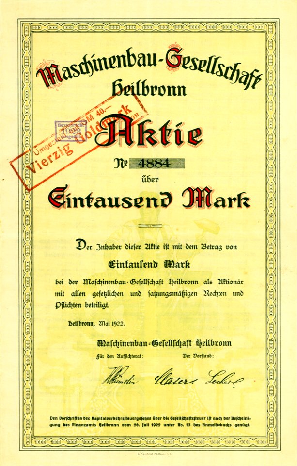 Maschinenbau-Gesellschaft Heilbronn 1922 1000 Mk