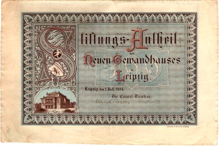 Neues Gewandhaus Stiftungsanteil 1884 photo
