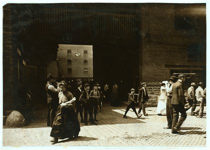Noon Hour at an Indianapolis Meat Packing House. Aug., 1908. Wit., E. N. Clopper. LOC nclc.04461 photo