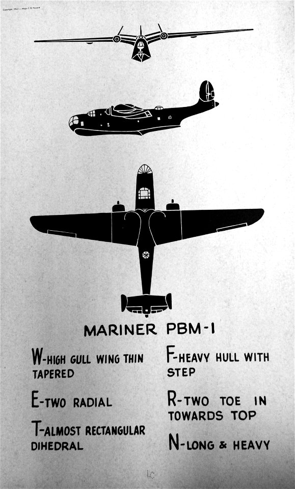 Martin PBM-1 Mariner airplance recognition silhouette, WWII (34941307934)