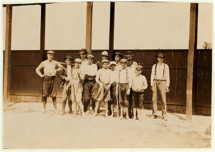 Noon ball game. Boys working at the Priscilla Knitting Mills. Meridian, Miss. Some of the youngest workers are- Kendall Hoffer, 4 Ave. & C St., said was 12 yrs. old and makes $3 to $5 a LOC nclc.02030 photo