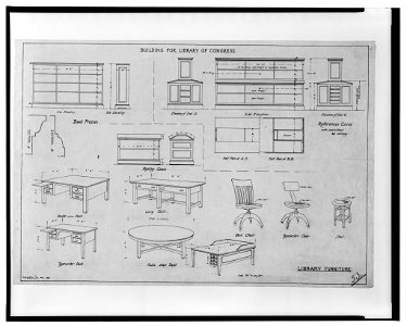 Miscellaneous fixtures, equipment, and finishes (furniture) and alterations to the Library of Congress, Washington, D.C. 53 - desks, tables, rolling cases, press LCCN2003662947