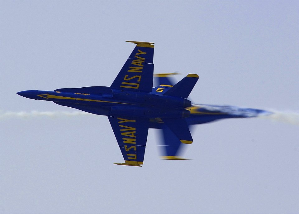 US Navy 060909-N-1082Z-005 The Navy's Blue Angels demonstrate their skill in an F-A-18 Hornet as part of the 2006 Naval Air Station Oceana Air Show. T