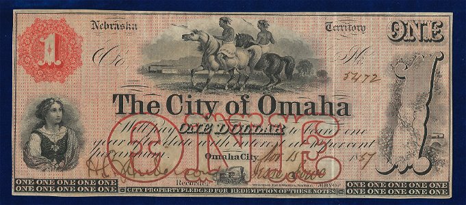USA, Nebraska Territory, $1 City of Omaha 1857 Banknote II, obverse photo