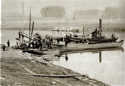 Maastricht, aanleg waterleidingbuizen bij de Maas (Th Weynen, 1886)
