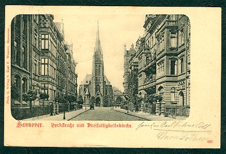 Karl F. Wunder PC 0649 Hannover. Yorkstraße und Dreifaltigkeitskirche. Bildseite