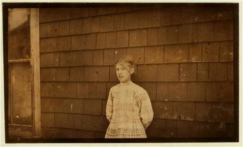Minnie Thomas, a 9 year old girl, works regularly in Seacoast Canning Co., Factory -7, Eastport, Me., mostly in the packing room, and when very busy works nights. Cuts some, and also LOC nclc.00981 photo