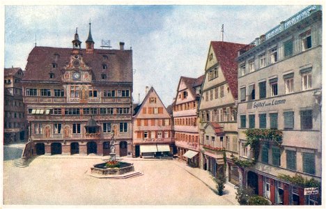 Marktplatz Tübingen mit Rathaus u Hotel Lamm (AK 9125 H Sting 1919)