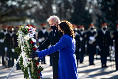 President Joseph R. Biden, Jr. and Vice President Kamala Harris participated in a Presidential Armed Forces Full Honors Wreath-Laying Ceremony at the Tomb of the Unknown Soldier at Arlington National Cemetery (50857745947) photo