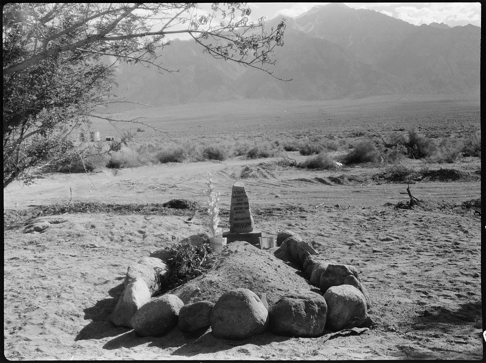 Manzanar Relocation Center, Manzanar, California. The first grave at the Manzanar Center's cemetery . . . - NARA - 538184