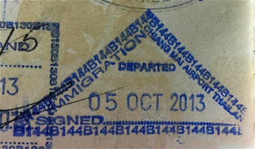 Chiang Mai International Airport Thailand Passport Stamp Departure 2 photo