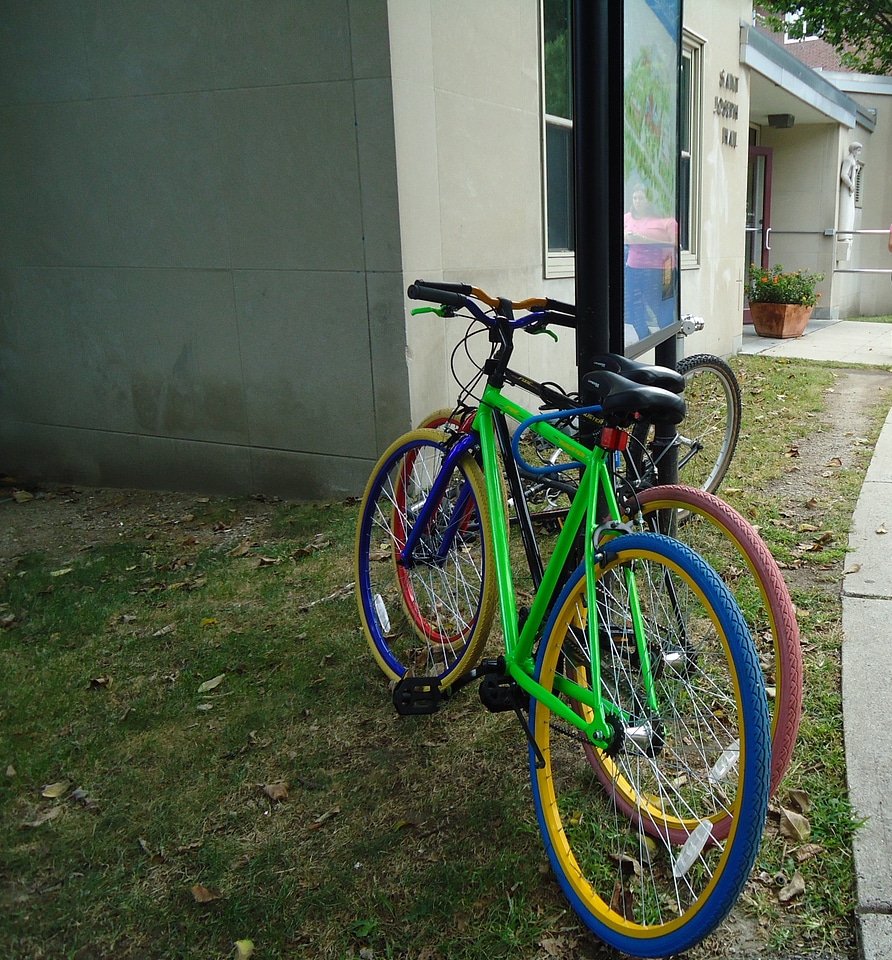 Green and pink bicycles