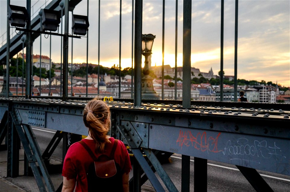 Woman Standing Facing A Bridge photo