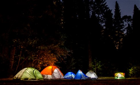 Six Camping Tents In Forest