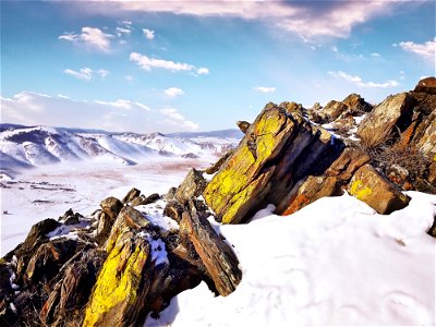 White And Brown Rocks On Snow Mountain photo