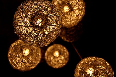 Closeup Photo Of Brown Round Twig Pendant Lamps photo