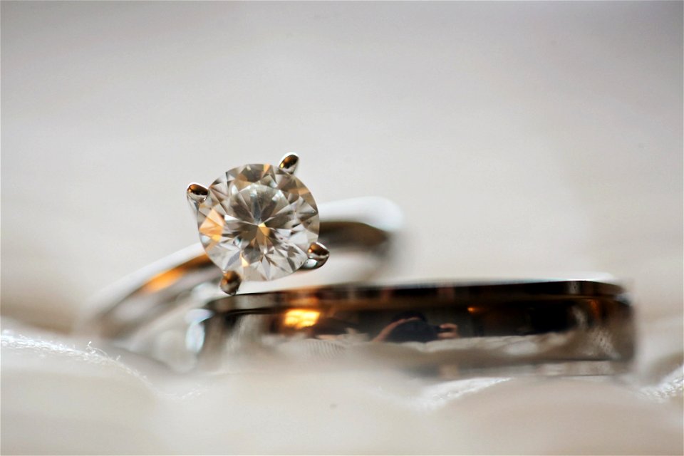 Close Up Photo Of Diamond Stud Silver-colored Eternity Ring