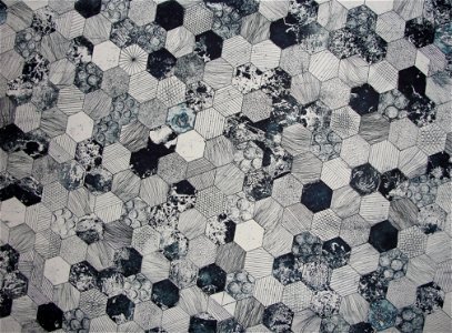 Gray And Black Hive Printed Textile photo