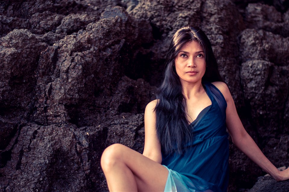 Woman Wearing Blue Sleeveless Dress photo