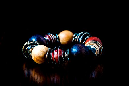 Blue Red Beige And Silver Beaded Bracelet photo