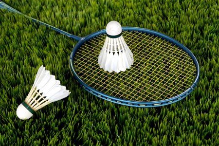 Blue Badminton Racket With Shuttlecock photo