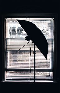 Silhouette Photo Of Studio Umbrella Near White Window Blinds Inside Room photo
