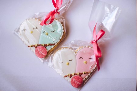 Two White-and-pink Heart Shaped Wrap In Clear Plastic Decors