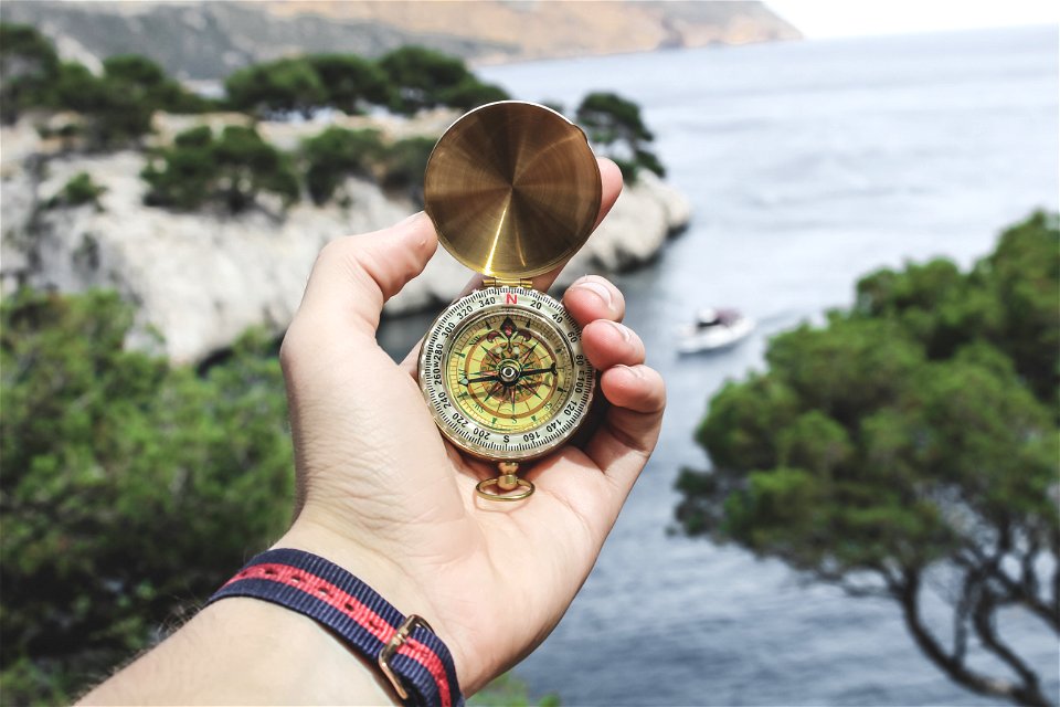 Person Holding Compass photo