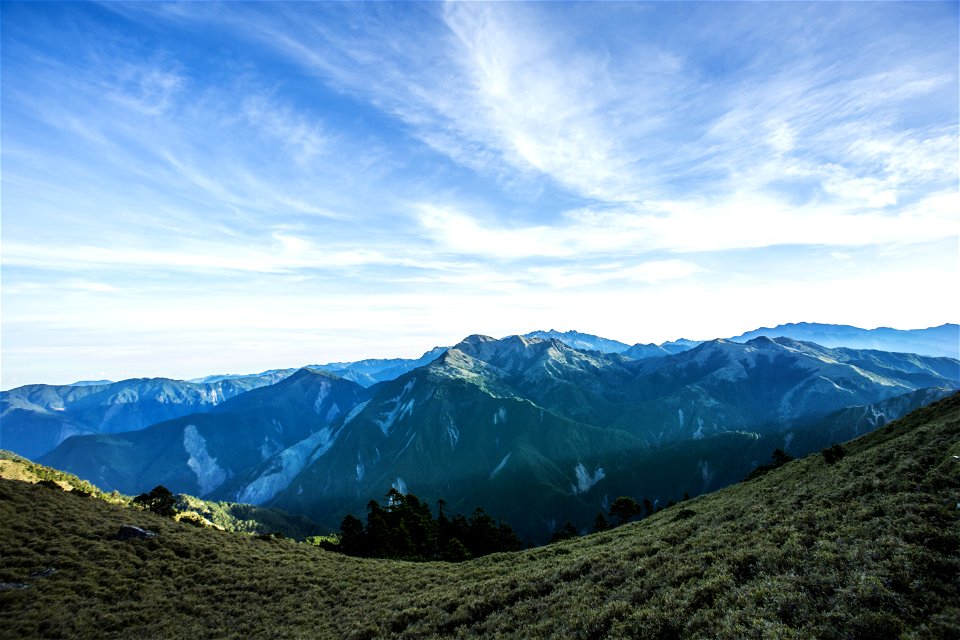 Landscape Photograph Of Mountains Under Blue Cloudy Sky