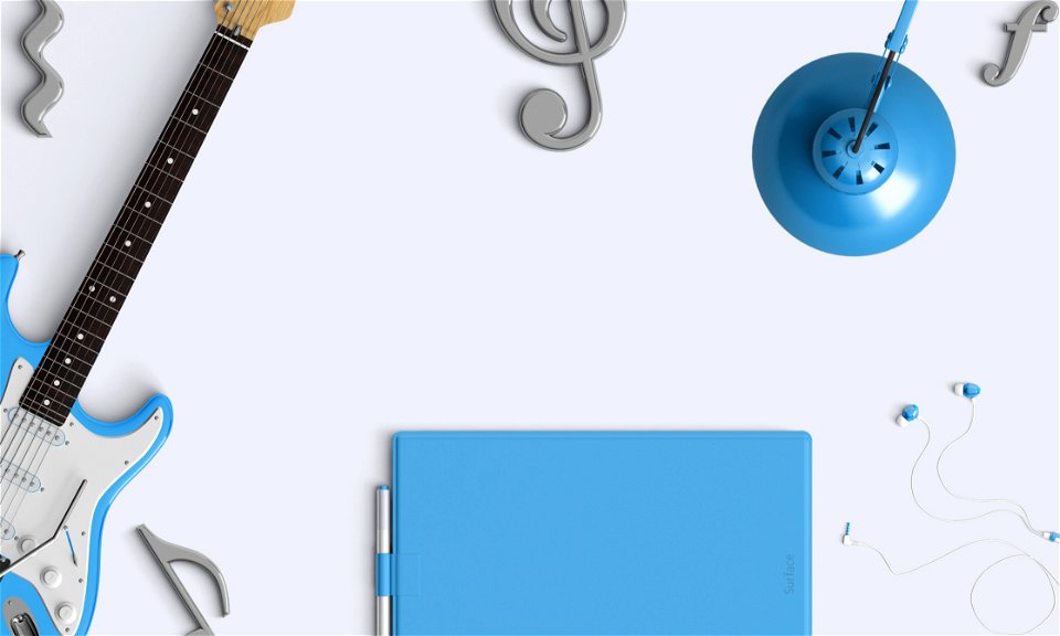White Skyblue Electric Guitar And Other Blue Materials Wall Decor