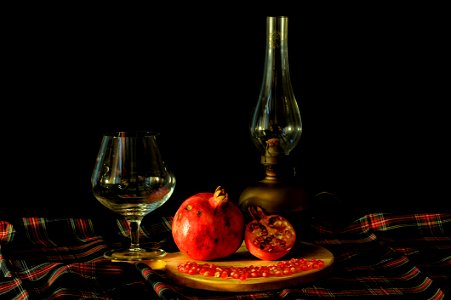 Pomegranate With Retro Tableware photo