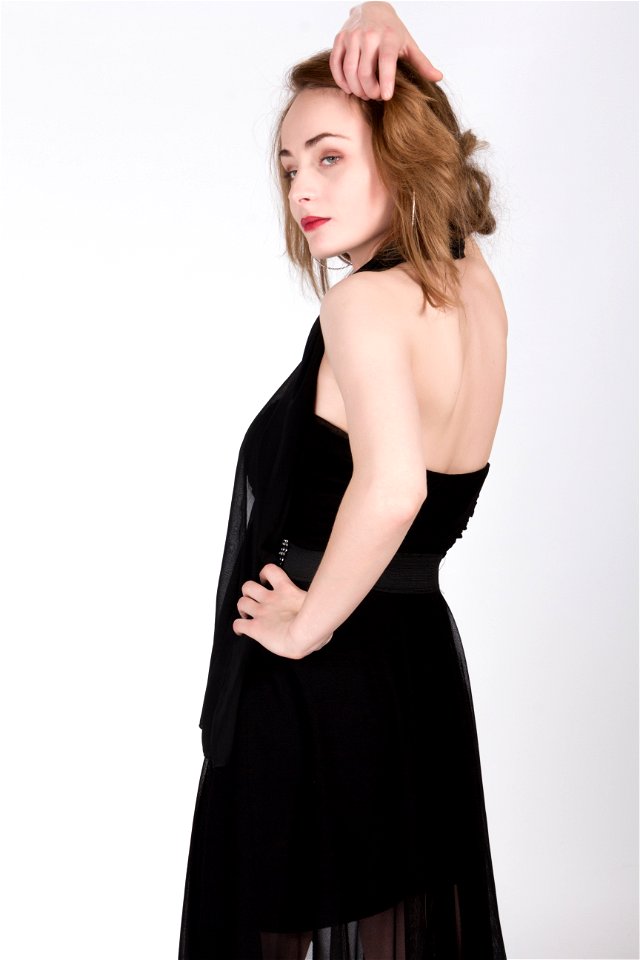 Glamorous Model In Black Party Dress